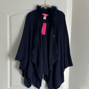 Lilly Pulitzer Navy Cape with Faux Fur Trim